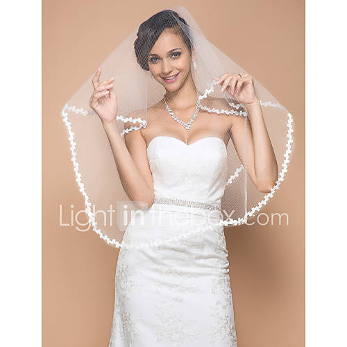 One tier Elbow Veil With Lace Applique Edge(More Colors)