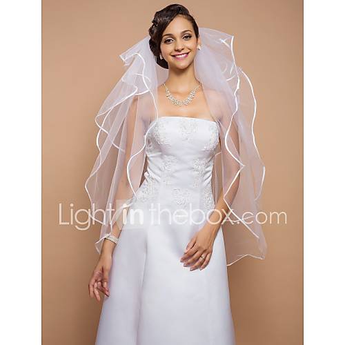 Four tier Fingertip Veil With Ribbon Edge(More Colors)