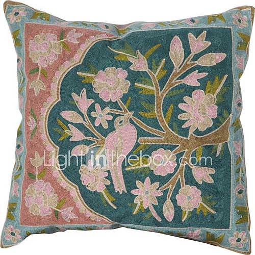 18 Square Blue Black Floral Embroidery Polyester Decorative Pillow Cover