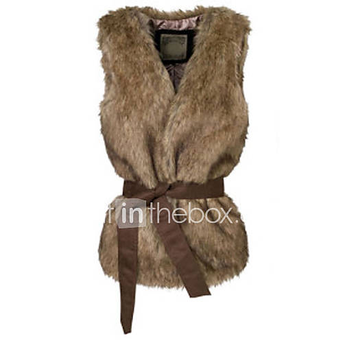 Collarless Faux Fur Casual/Party Vest