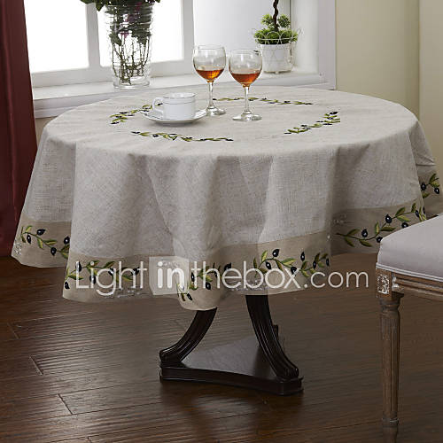 Olive Branch Linen Vintage Look Embroidered Table Cloth