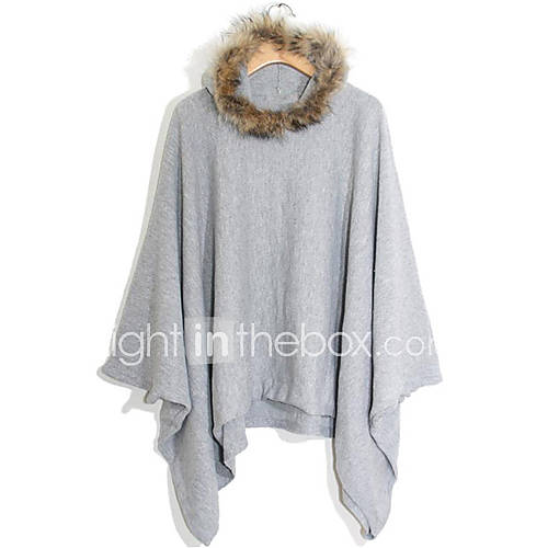 Womens Fur Collar Asym Hem Cape