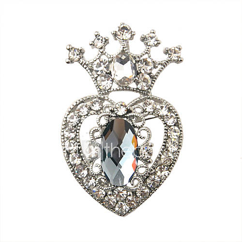 Alloy Zircon Hollow out Heart Royal Crown Pattern Brooch (Silver)