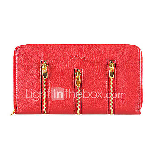 Fashion Three Zippered Simple Red Wallet(Lining Color On Random)