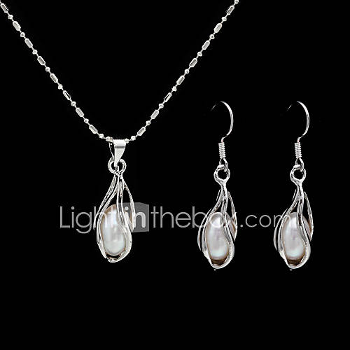 Fresh Water Pearl With Alloy Plated Wedding Bridal Jewelry Set Including Necklace And Earrings