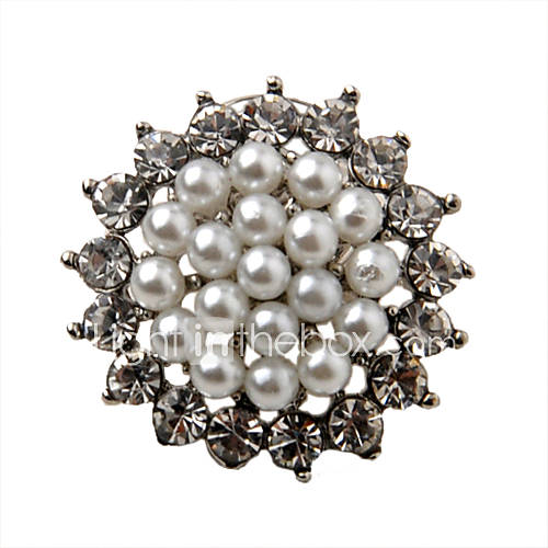 Silver Plated Alloy Zircon Pearl Round Pattern Brooch