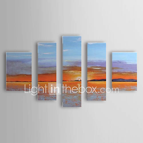 Hand Painted Oil Painting Landscape Sea and Sunrise with Stretched Frame Set of 5 1307 LS0362