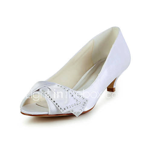 Elegant Satin Stiletto Heel Pumps with Bowknot and Rhinestone Wedding Shoes(More Colors)