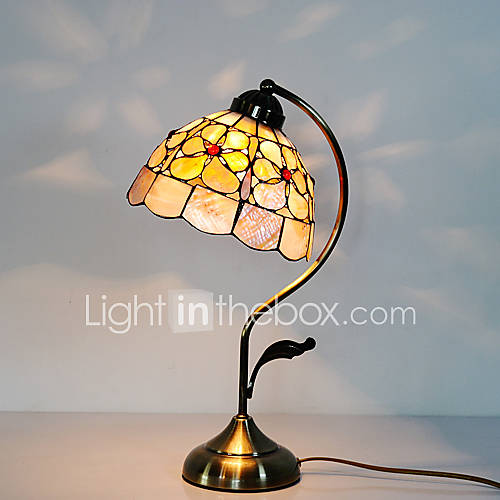 40W Retro Tiffany Table Lamp With Colourful Shell Shade And Arc Pole Treasure Flower