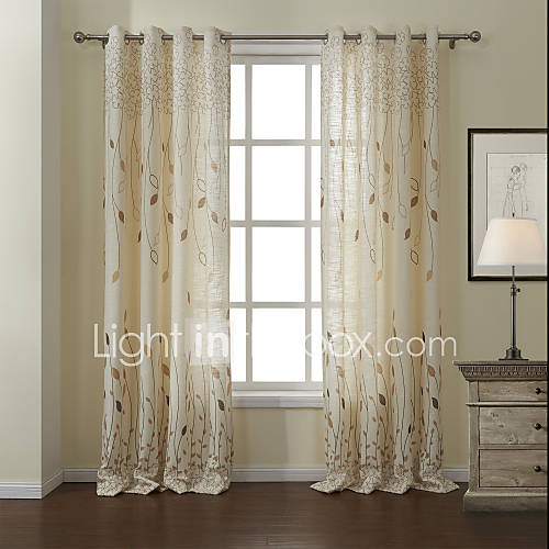 (One Pair) Print Leaf Energy Saving Curtain