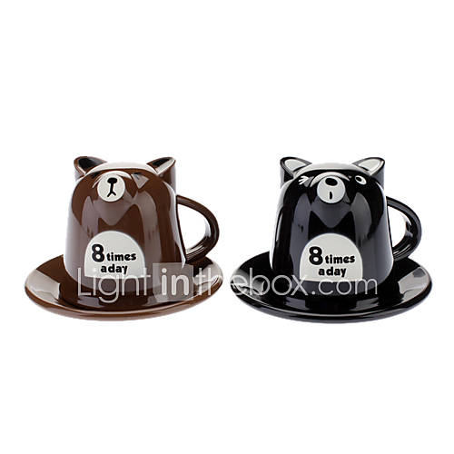 Cartoon Bear Style 300ml Milk Tea Cup with Dish (Random Color)