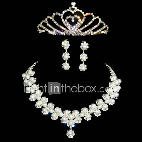 Shining Diamond Simulated Pearl Wedding Bridal Jewelry Set,Including Necklace,Earrings and Tiara