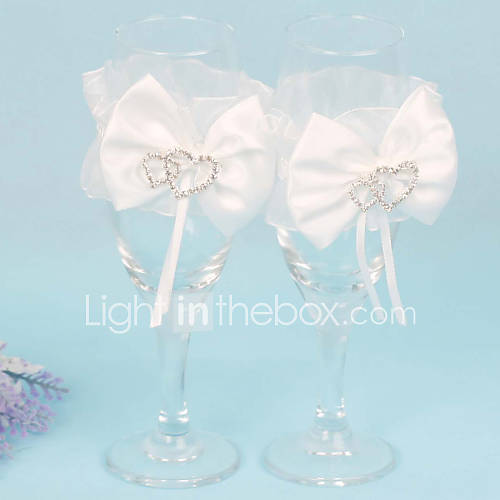 Satin BowknotRhinestone Heart Toasting Flutes