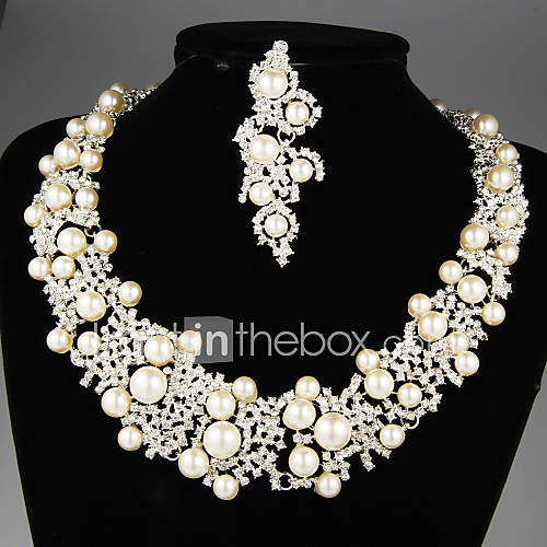 Wonderful Silvery Alloy with PearlsRhinestone Wedding Jewelry Set(Including Necklace and Earrings)