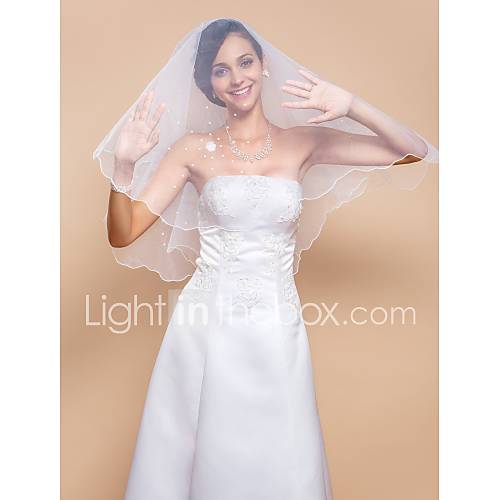 One tier Elbow Veil With Pencil Edge Pearls(More Colors)