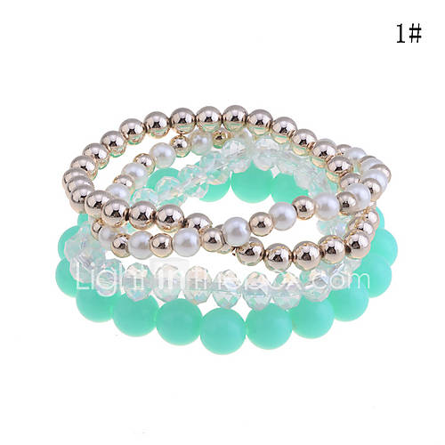 Lureme Candy Color Pearl Bead Connected Bracelet Set(Assorted Colors)