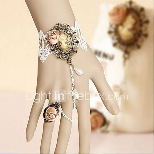 Fashion Alloy/Lace With Satin Flower/Pearl Ladies Bracelet
