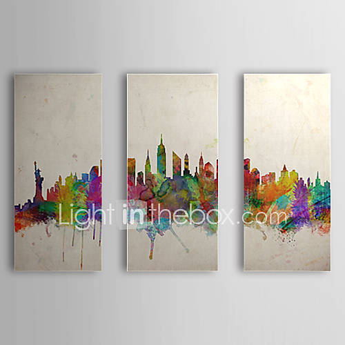 Hand-Painted Abstract / Abstract Landscape Three Panels Canvas Oil ...