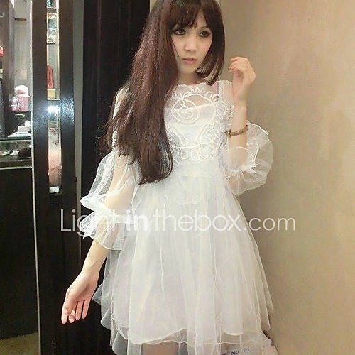 Womens String Embroidery Organza Splicing Mini Dresses