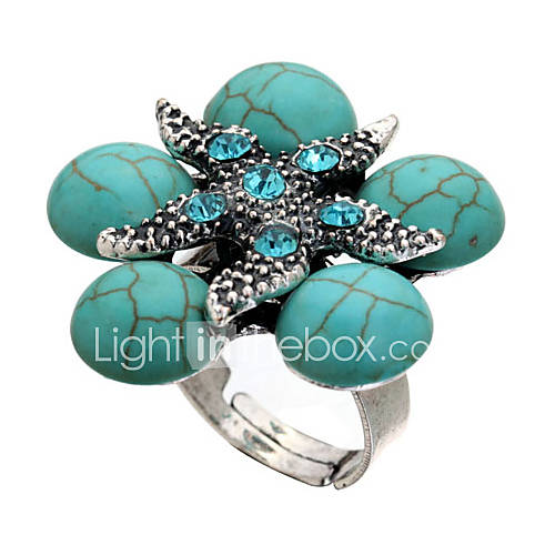 Turquoise Rhinestone Adjustable Flower Ring