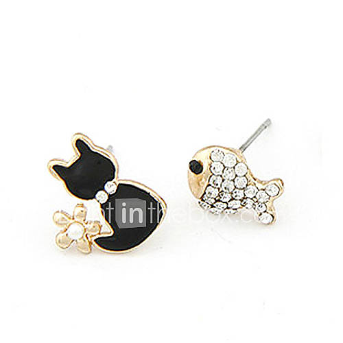 Gold Plated Alloy Zircon Acrylic Fish Cat Pattern Earrings