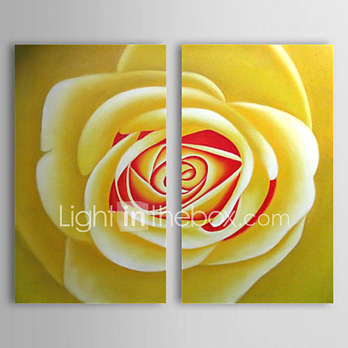 Hand Painted Oil Painting Floral Yellow Rose with Stretched Frame Set of 2 1308 FL0763