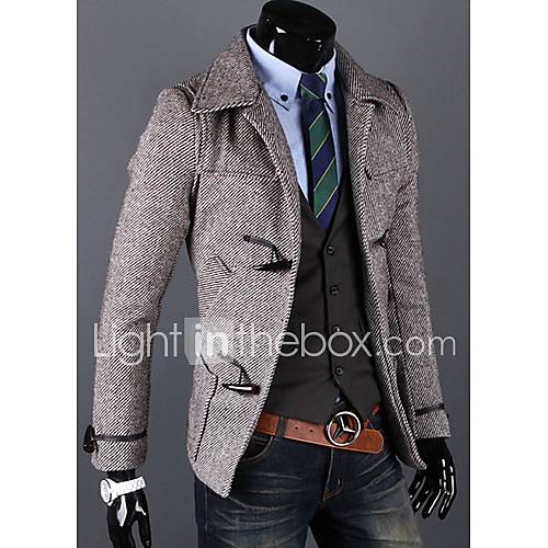 Unique Horn Button Slim Woolen Coat