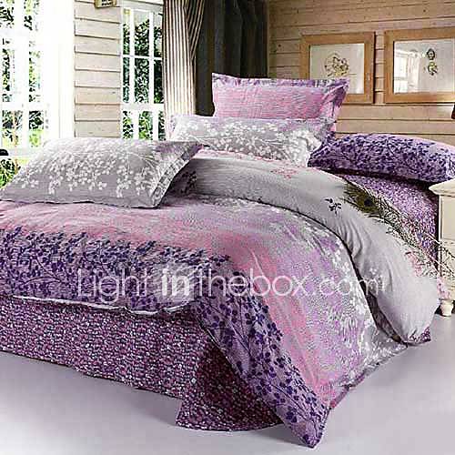 4 Piece 100% Cotton Modern Stylish Floral Print Duvet Cover Set