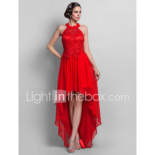 Sheath/Column High Neck Chiffon Lace Evening/Prom Dress