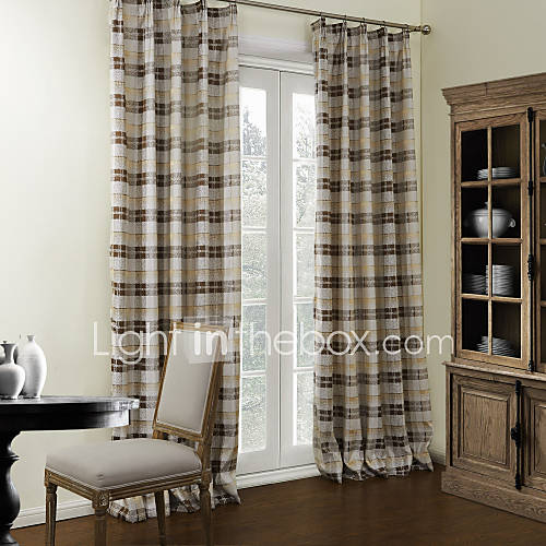 (Two Panels) Mediterranean Plaid Lined Blackout Curtain