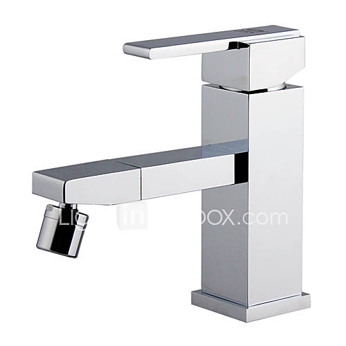 Contemporary Chrome Finish Brass Rotatable Spout Bathroom Sink Faucet