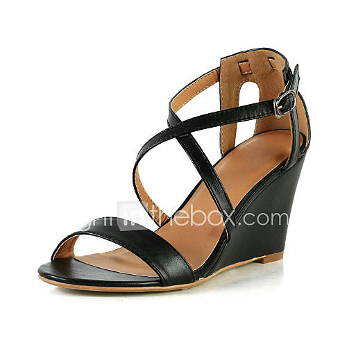 Leatherette Wedge Heel Sandals with Buckle Casual Shoes(More Colors)