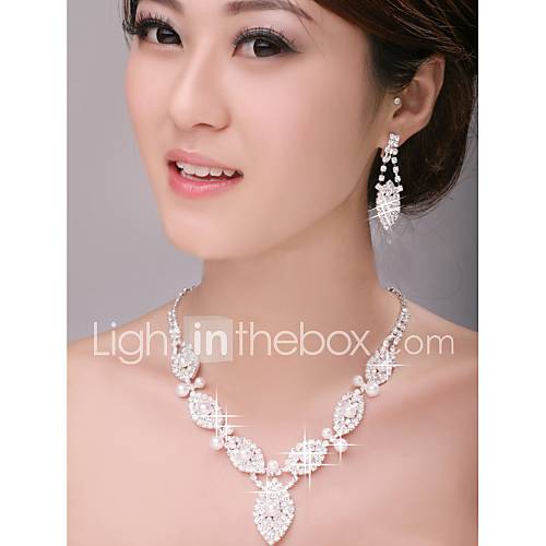 Delicate Alloy With Czech Rhinestones/Pearl Womens Jewelry Set Including Earrings,Necklace