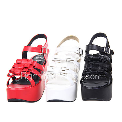 Handmade Ribbon Belts PU Leather 8cm Wedge Punk Lolita Sandals