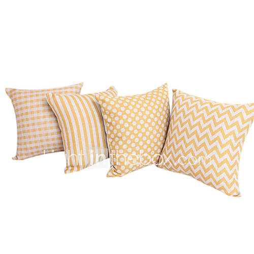 18 Square Set of 4 Country Geometric Cotton/Linen Decorative Pillow Cover