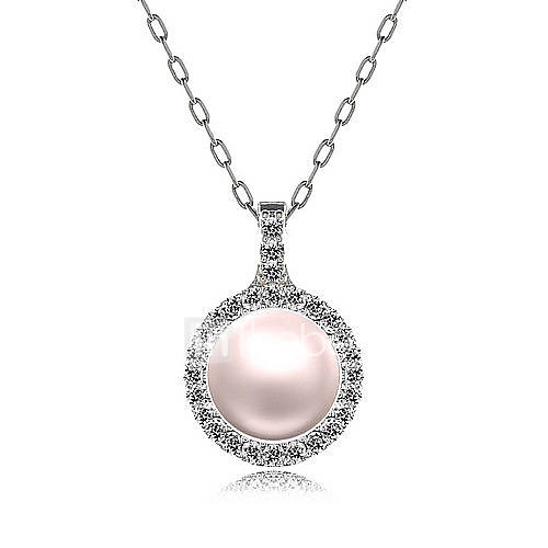 Fashionable Shiny Rhinestones Pearl Pendant Necklace For Women