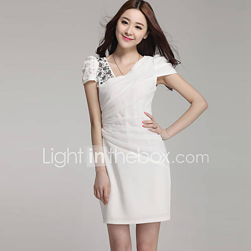 Womens Rhinestone Asym Collar Pleats Gathered Mini Dresses