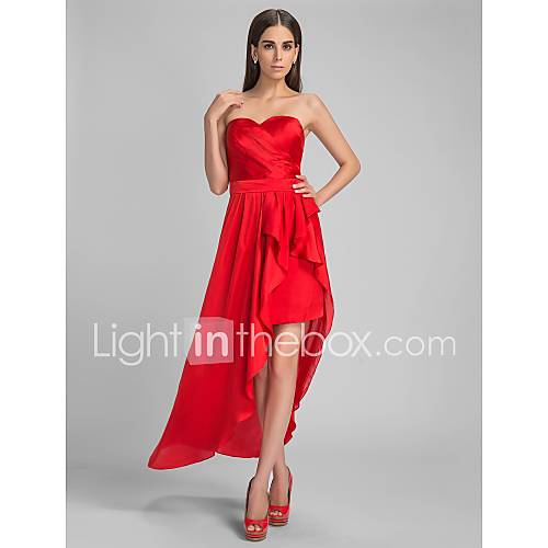 Sheath/Column Sweetheart Asymmetrical Side Draping Satin Chiffon Cocktail Dress