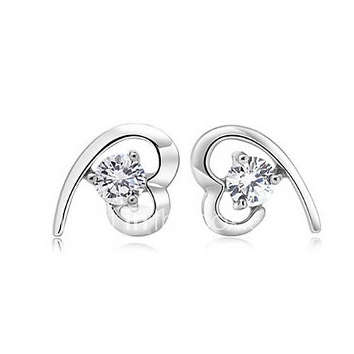 Elegant Sterling Silver With Rhinestone Heart Cut Stud Earrings (More Colors)