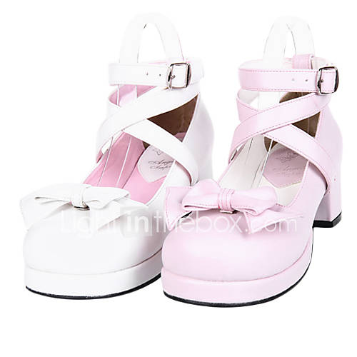 Handmade Cute Bow PU Leather 4.5cm Chunky Heel Sweet Lolita Shoes