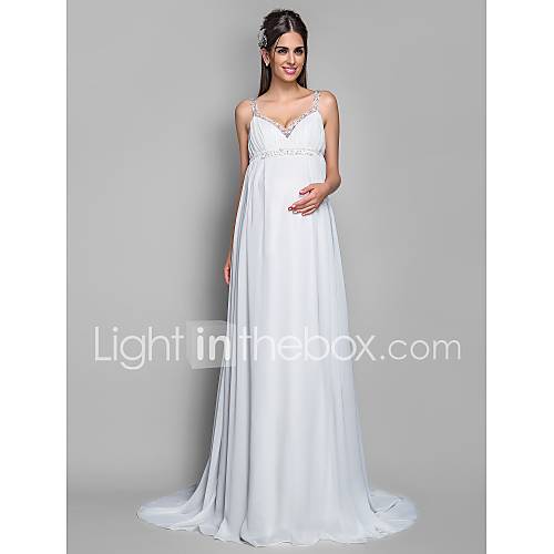 Sheath/Column Spaghetti Straps Court Train Chiffon Maternity Wedding Dress