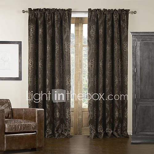 (Two Panels Rod Pocket Top) Baroque Damask Jacquard Blackout Curtain