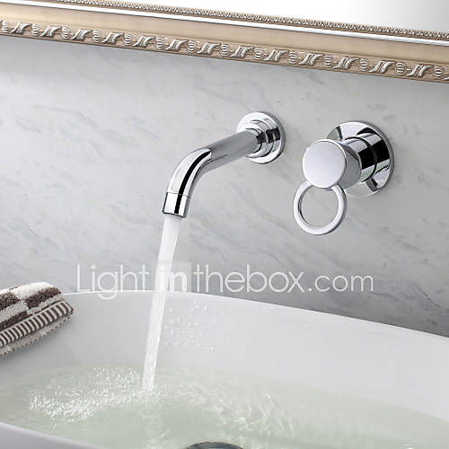 Contemporary Solid Brass Bathroom Sink Faucet (Wall Mount)