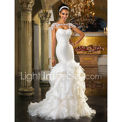 Trumpet/Mermaid Sweetheart Sweep/Brush Train And Organza And Tulle Wedding Dress(519036)