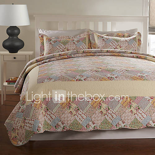 3 Piece 100% Cotton Printed Geometric Quilt Set