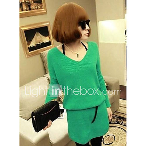 Womens V Neck Asym Hem Long Sweater