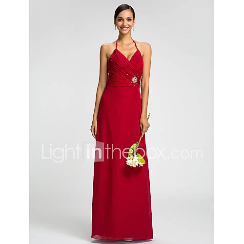 Sheath/Column Halter Floor length Chiffon Bridesmaid Dress(612439)