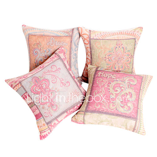 18 Square Set of 4 Floral Love Cotton/Linen Decorative Pillow Cover