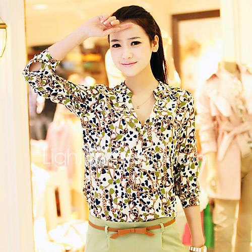 Womens V Neck Floral Print Chiffon Shirt