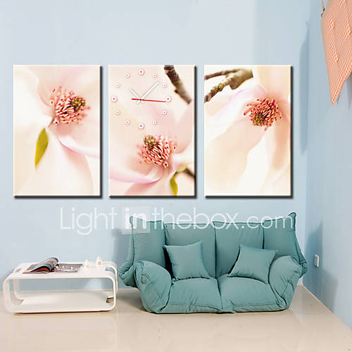 13 28 Country Style Peach Blossom Wall Clock In Canva 3pcs